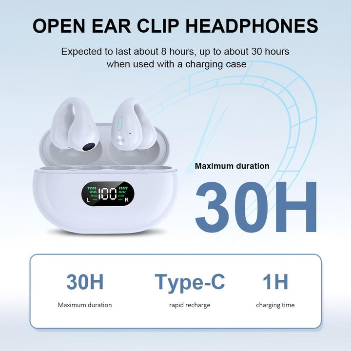 SLuB Knochenschall Kopfhörer, Open Ear Kopfhörer Bluetooth, Ohrclip-Sportkopfhörer, Bluetooth 5.4, H