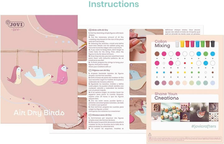 Jovi 2701 DIY Air Dry Birds - Bastelset für Vögel aus luftgetrocknetem Ton weiss + Farben und Werkze