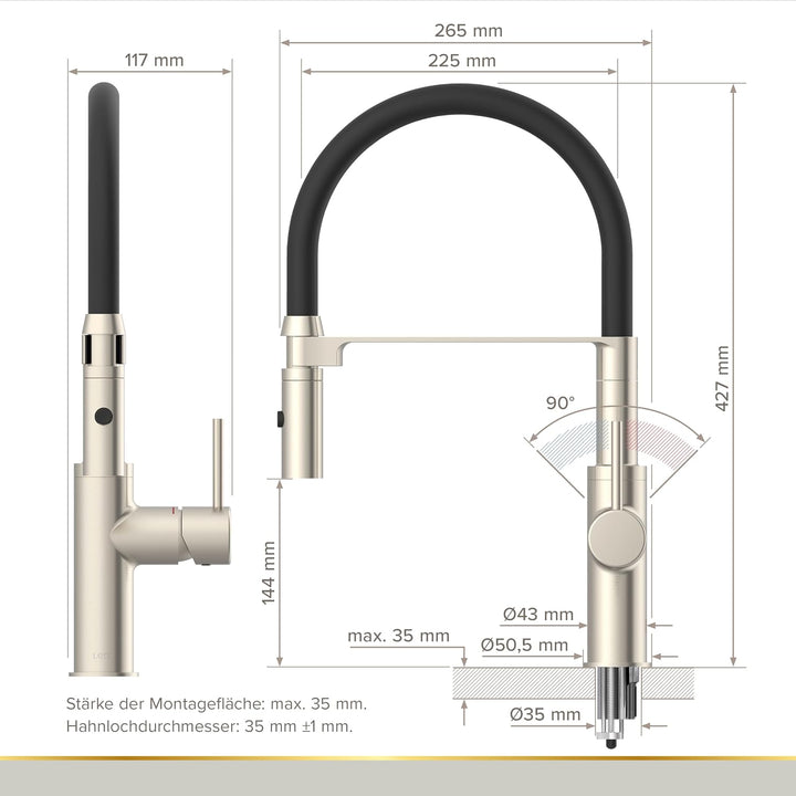 Lenz Küchenarmatur NALU in nickel-matt - flexible Geschirrbrause mit 2 Strahlarten - Zweistufige Was