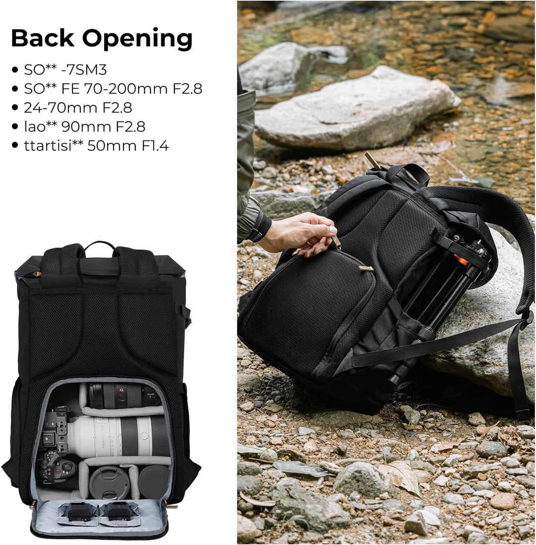 K&F Concept Kamerarucksack Rolltop 20L Fotorucksack Wasserdicht Robuste Rucksack-Stofftaschen aus St