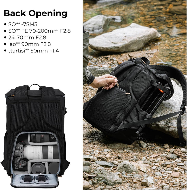 K&F Concept Kamerarucksack Rolltop 20L Fotorucksack Wasserdicht Robuste Rucksack-Stofftaschen aus St