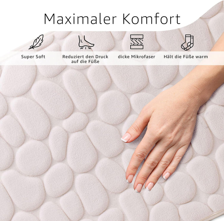 Amago - Mikrofaser Badteppich, Steinoptik 100 prozent PES, 50 x 80 cm - Creme Creme 50 x 80 cm, Crem