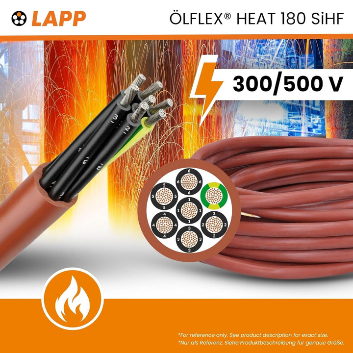 10 Meter Lapp 00460223 Ölflex Heat 180 Silikonleitung 5G2,5 mm² I Saunakabel 5x2,5 mm² I Saunaofen K