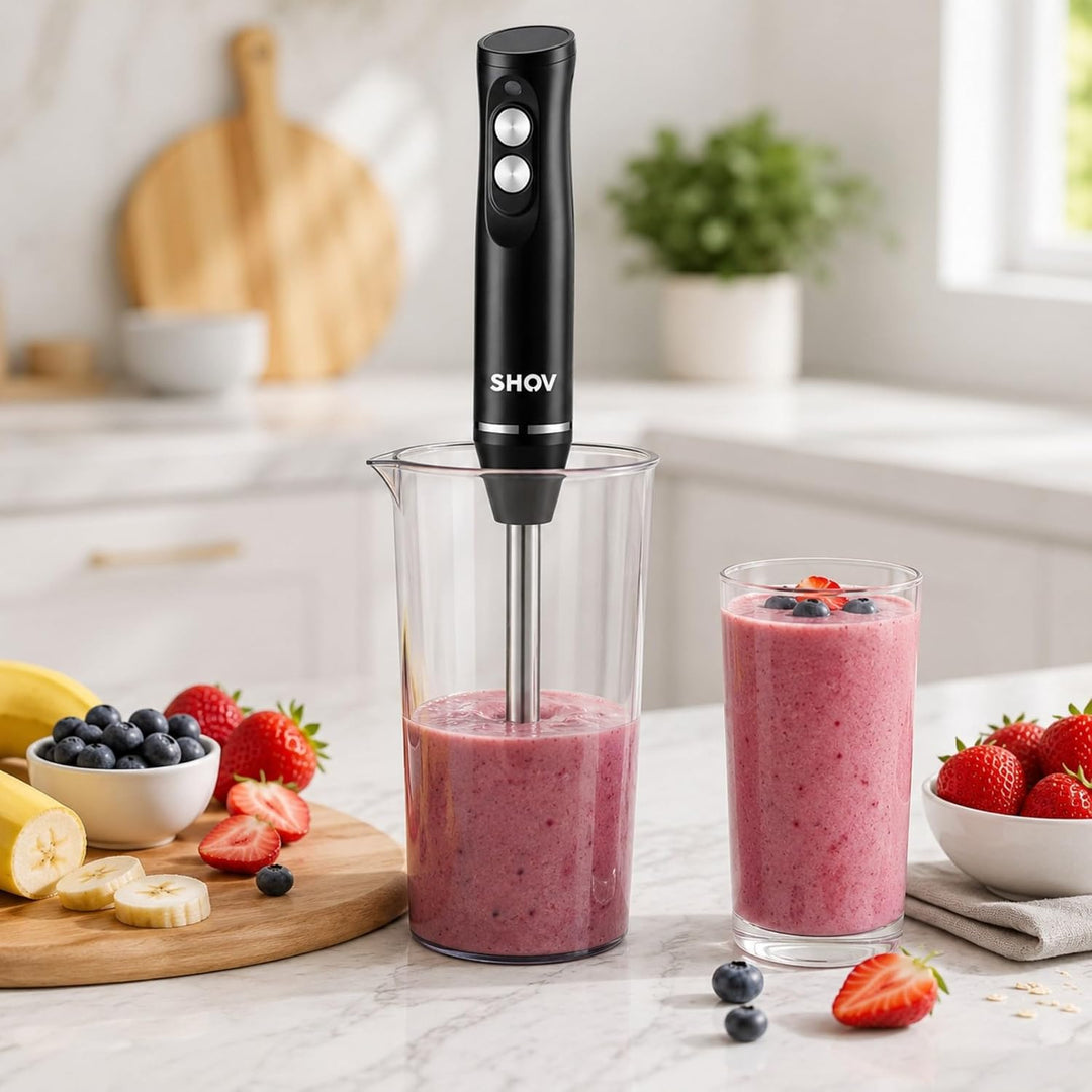 Shov Stabmixer- Hochleistungs-Stabmixer, Edelstahlklingen, 2 Geschwindigkeiten, Ergonomisches Design