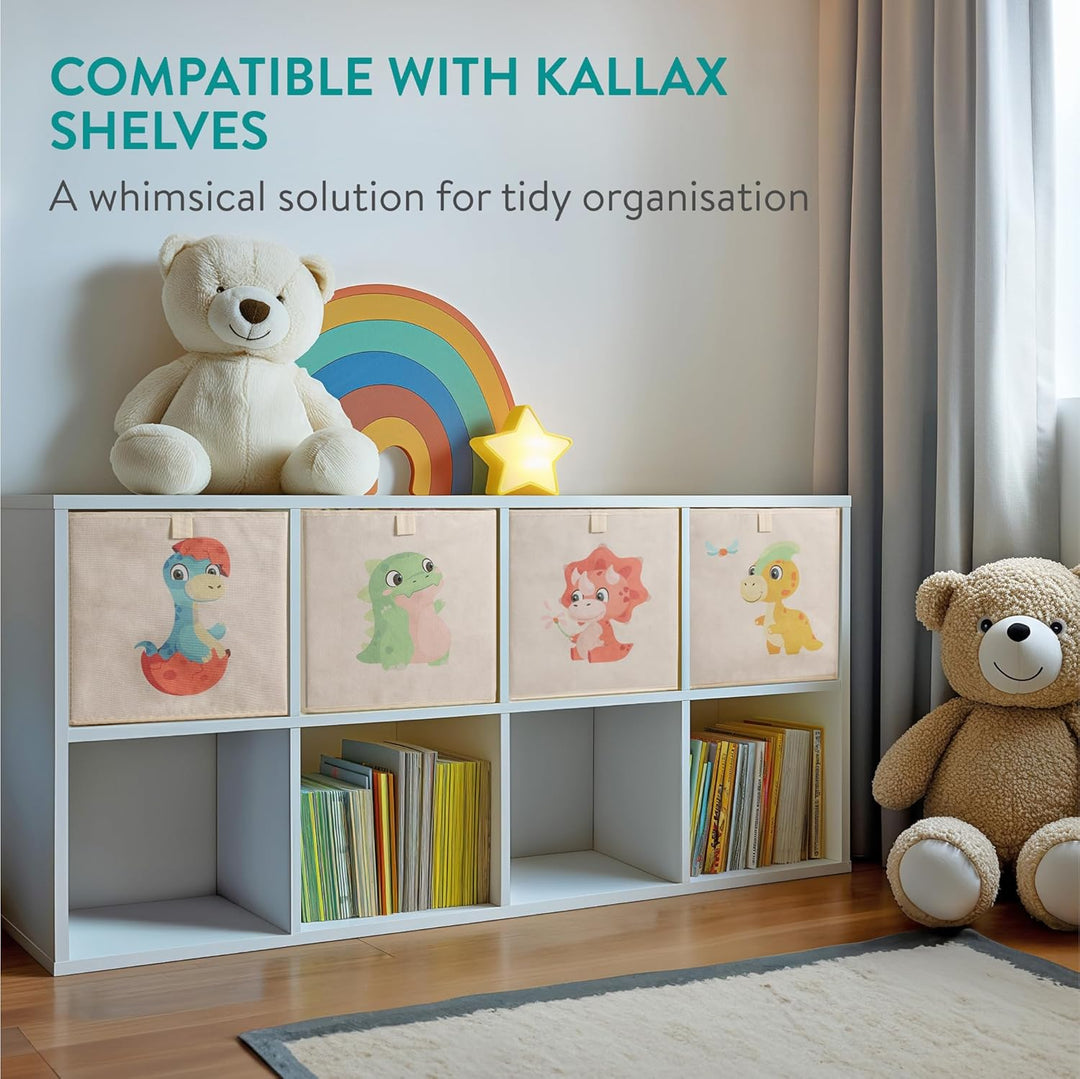 Navaris Aufbewahrungsbox Kinderzimmer - 4er Set - 33 x 33cm Kinder Spielzeug Box Dinosaurier Design