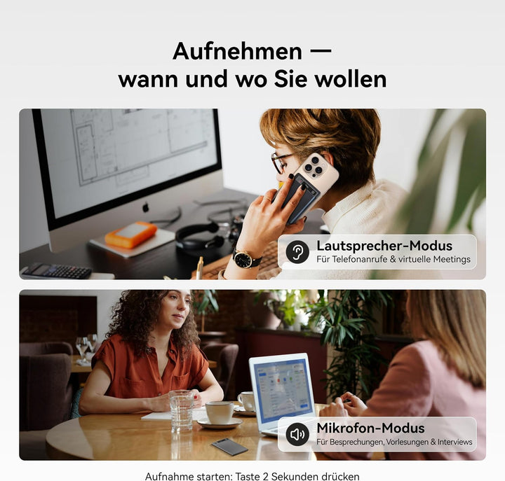 Mobvoi TicNote KI Digitales Diktiergerät, 64 GB Speicher, Notizrekorder mit Hülle, App-Steuerung, üb