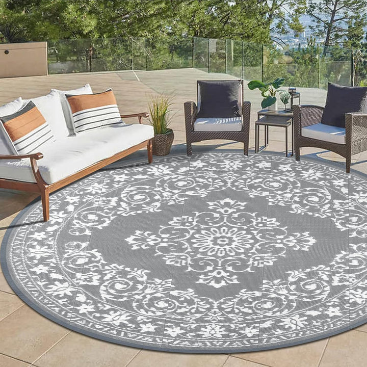 Enyhom Outdoor Teppich Rund 180 cm, Wetterfest Wendbarer Bodenmatte Kunststoff Terrassenteppich Auss