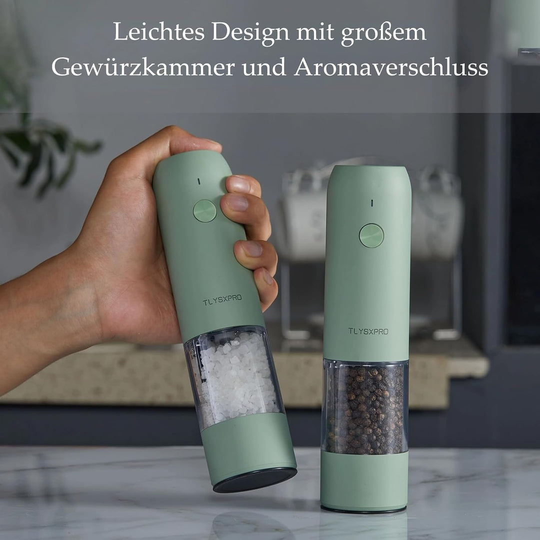 Salz und Pfeffermühle Elektrisch 2er Set, USB Wiederaufladbar, Einstellbarer Grobheit Gewürzmühle, P
