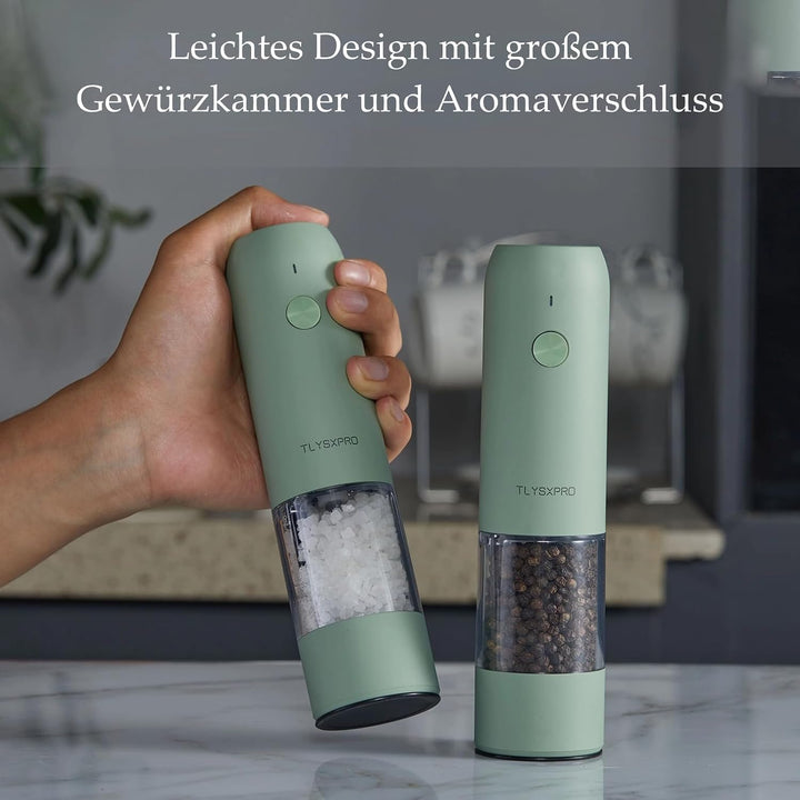 TLYSXPRO Salz und Pfeffermühle Elektrisch 2er Set, USB Wiederaufladbar, Einstellbarer Grobheit Gewür