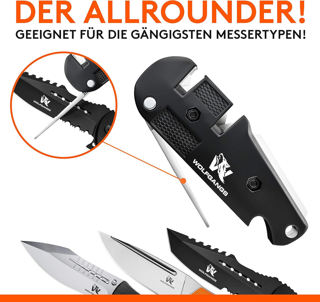 ODENWOLF KlingenDoktor 5 in 1 - Premium Pocket Klingenschärfer & Survival Tool - Geeignet für die gä