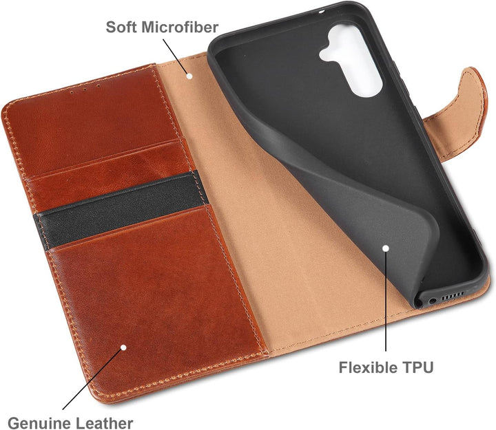 LENSUN Echtleder Hülle für Samsung Galaxy A54, Handyhülle [Echtes Leder][Kartenfach][RFID Schutz][St