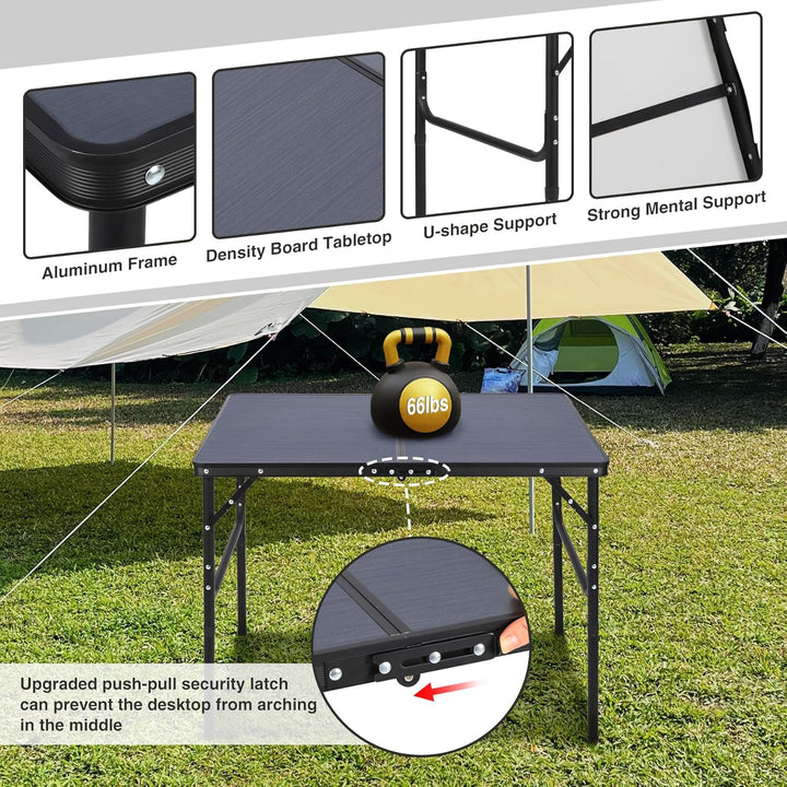 REDCAMP Faltbarer Campingtisch mit Einstellbarer Höhe, Leichter Tragbarer Klapptisch Campingtisch 90