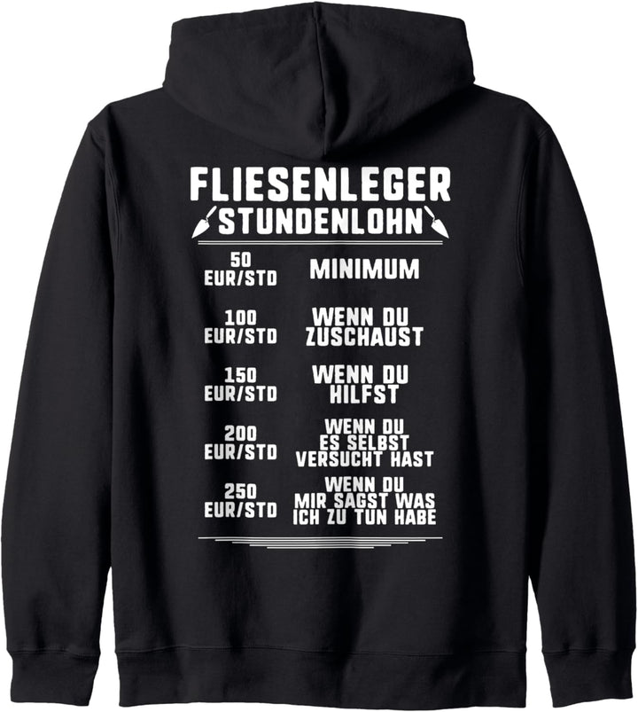 Stundenlohn Fliesenleger Kapuzenjacke