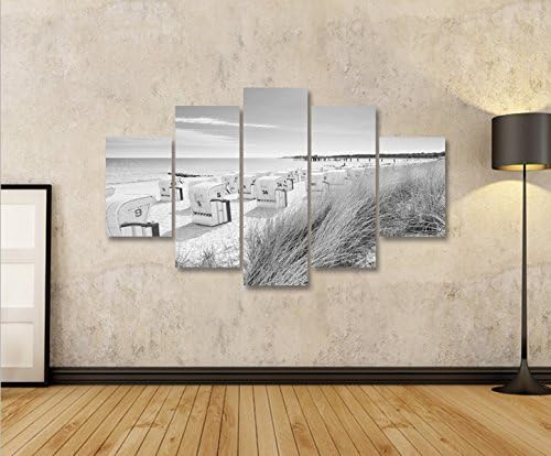 islandburner Bild Bilder auf Leinwand Strandkorb Schwarz/Weiss Nordseestrand MF XXL Poster Leinwandb