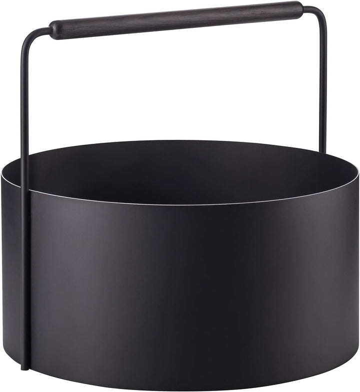 blomus Holzkorb ASHI | Feuerholzkorb mit Griff in Schwarz | 48L x 46B x 42H cm | Karminkorb aus pulv