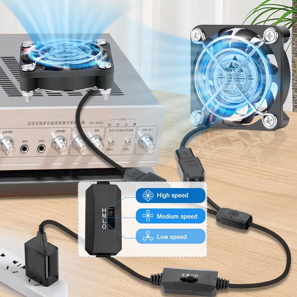 GDSTIME 2 Stück USB Lüfter 50mm 5V PC Lüfter 50mm USB 5010 50 x 50 x 10mm PC Ventilator mit 3 Einste