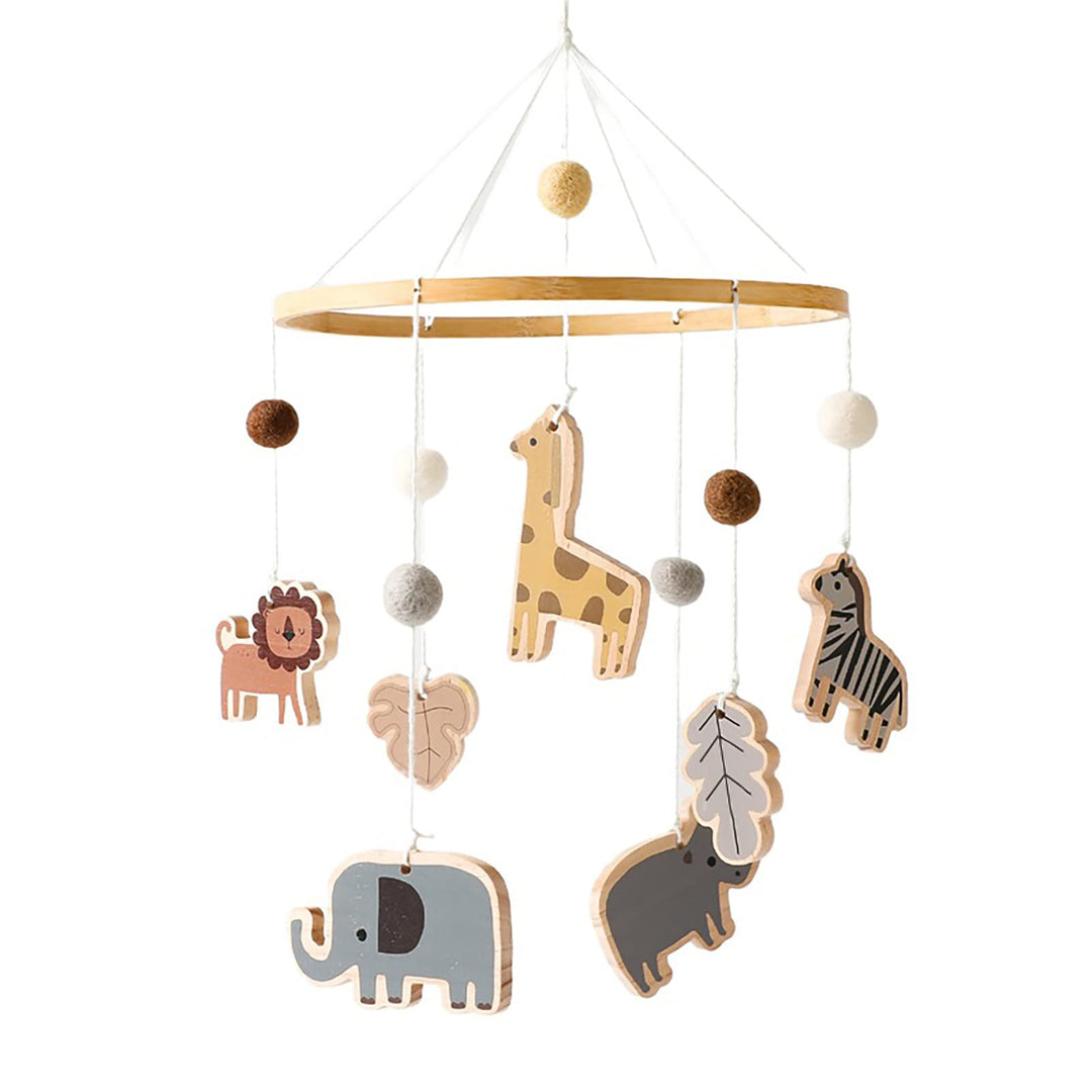 Baby Mobile Baby Windspiele, Babybett Mobile Holz mit Filzbällen Giraffe Löwe Tiere, Hängende Bettgl