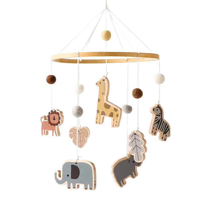 Baby Mobile Baby Windspiele, Babybett Mobile Holz mit Filzbällen Giraffe Löwe Tiere, Hängende Bettgl