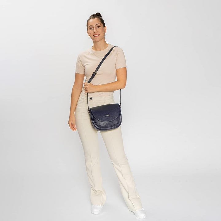 Lazarotti Bologna Leder Umhängetasche Damen | längenverstellbarer Schultergurt & 3 Fächer | grosse C