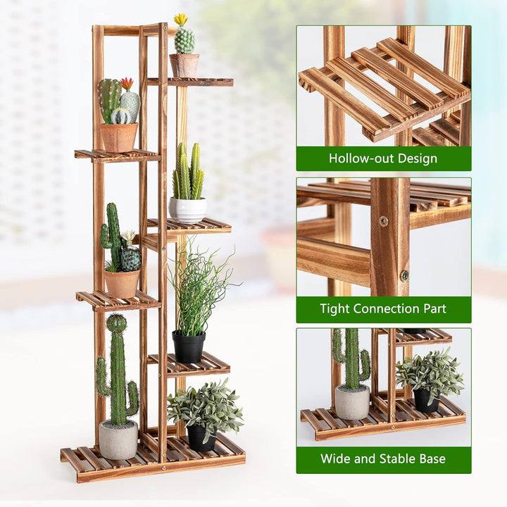 GOPLUS 6 Ebenen Pflanzenständer, Blumenständer aus Holz, mehrstöckiges Blummenregal, Pflanzenregal,