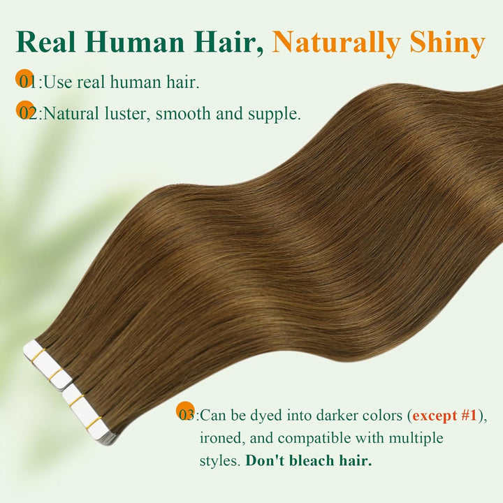 Easyouth Tape in Extension Echthaar Braun Skin Weft Tape on Haar Farbe Mittelbraun 30 cm 30g Echthaa