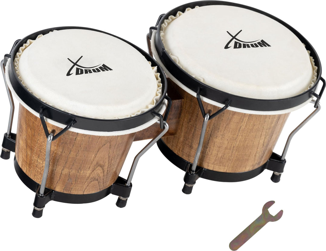 XDrum Bongos Club - 6" Macho und 7" Hembra - Naturfelle - professionelles Stimmsystem - Schwarz sati