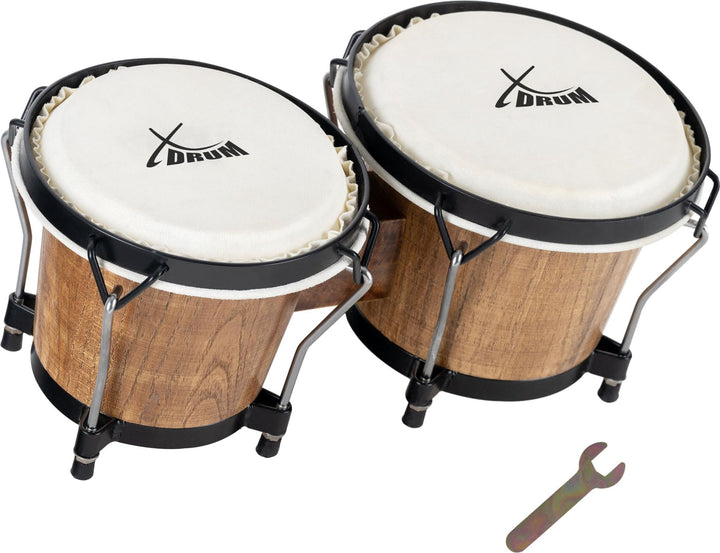 XDrum Bongos Club - 6" Macho und 7" Hembra - Naturfelle - professionelles Stimmsystem - Schwarz sati