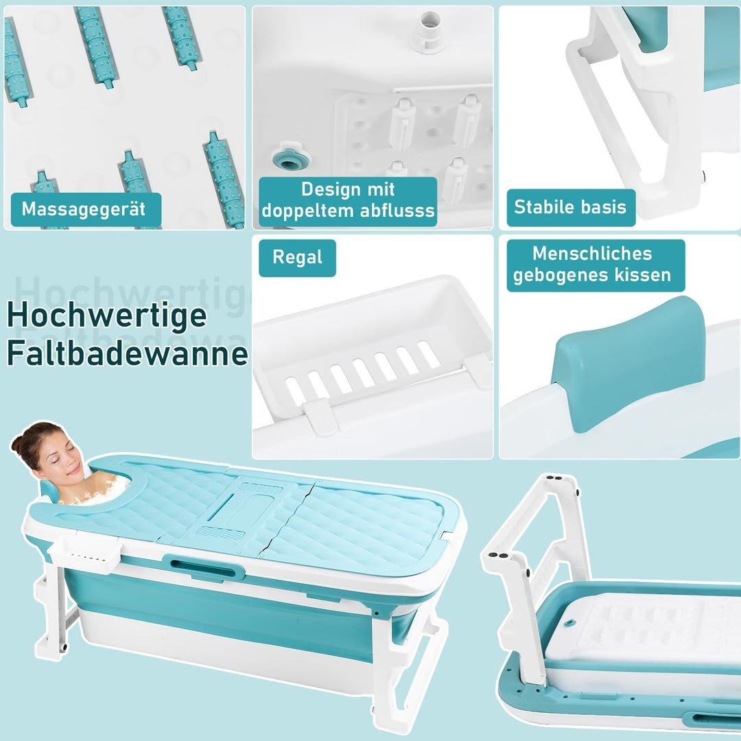 Faltbare Badewanne für Erwachsene, Klappbare Mobile Badewanne 132×60×50 cm, Tragbar &amp; Platzsparend,