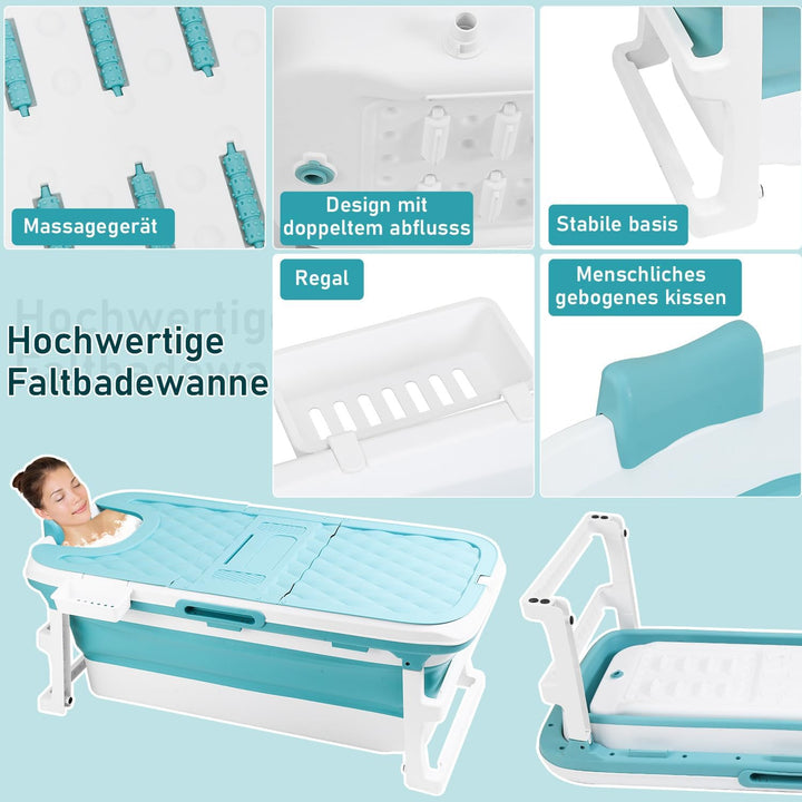 Faltbare Badewanne für Erwachsene, Klappbare Mobile Badewanne 132×60×50 cm, Tragbar &amp; Platzsparend,