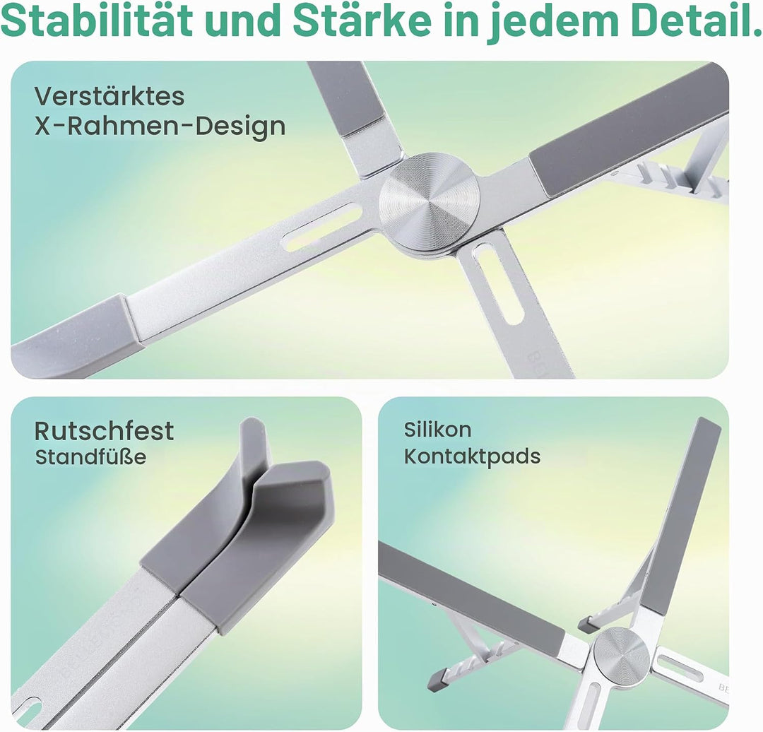 BELLEMOND | X-Form Laptop-Ständer – Höhenverstellbarer Aluminium-Riser mit 5 Stufen, faltbar &amp; leich