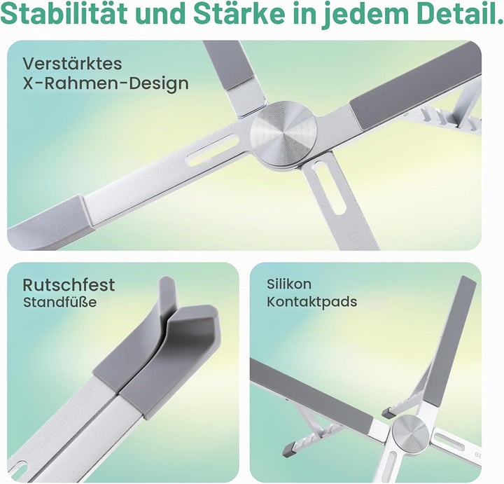BELLEMOND | X-Form Laptop-Ständer – Höhenverstellbarer Aluminium-Riser mit 5 Stufen, faltbar &amp; leich