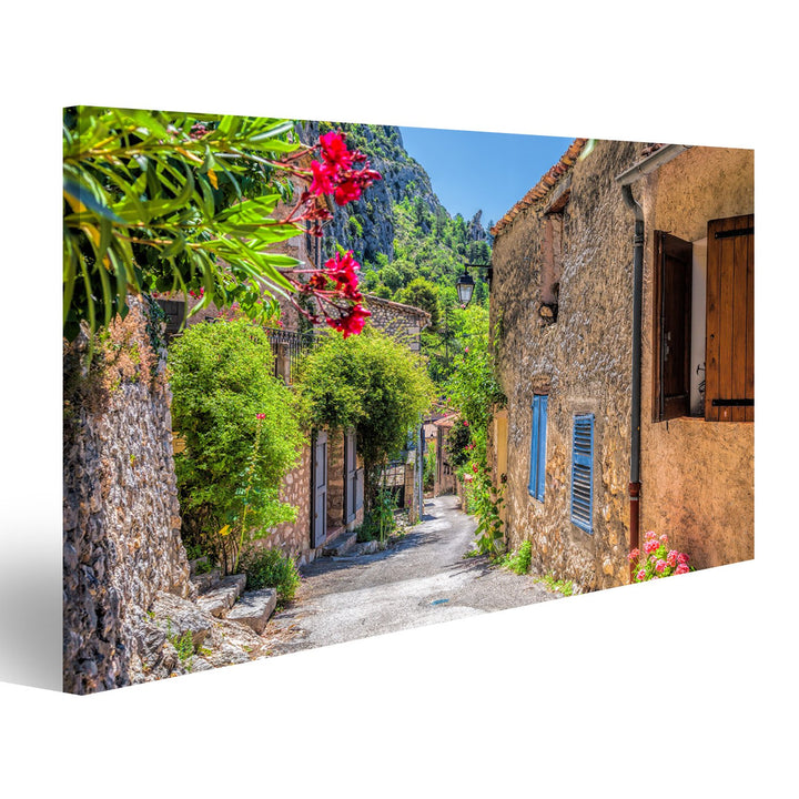 islandburner Bild Bilder auf Leinwand Dorf Moustiers Sainte Marie mit Strasse in Provence, Frankreic