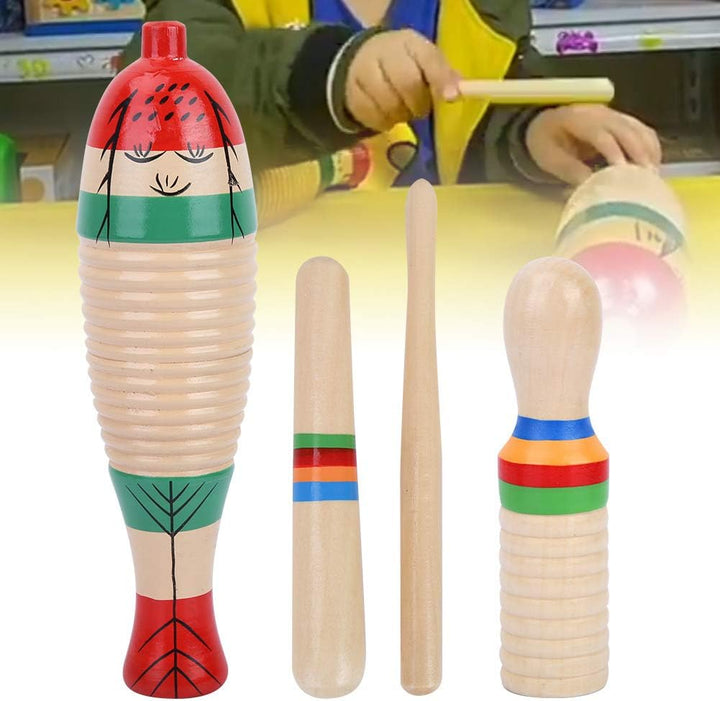 Kleines Holz Fisch förmiges Guiro Instrument, 2 Sets Holzschaber Guiro Sound Tube Musikalisches Schl