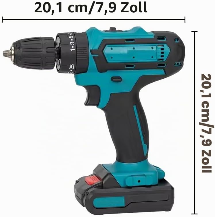 Kabelloser Bohrer-Treiber mit 2 21V 1200mAh Batterien, 40N.m Elektrobohrer Set 32 in 1, 25+3 Drehmom