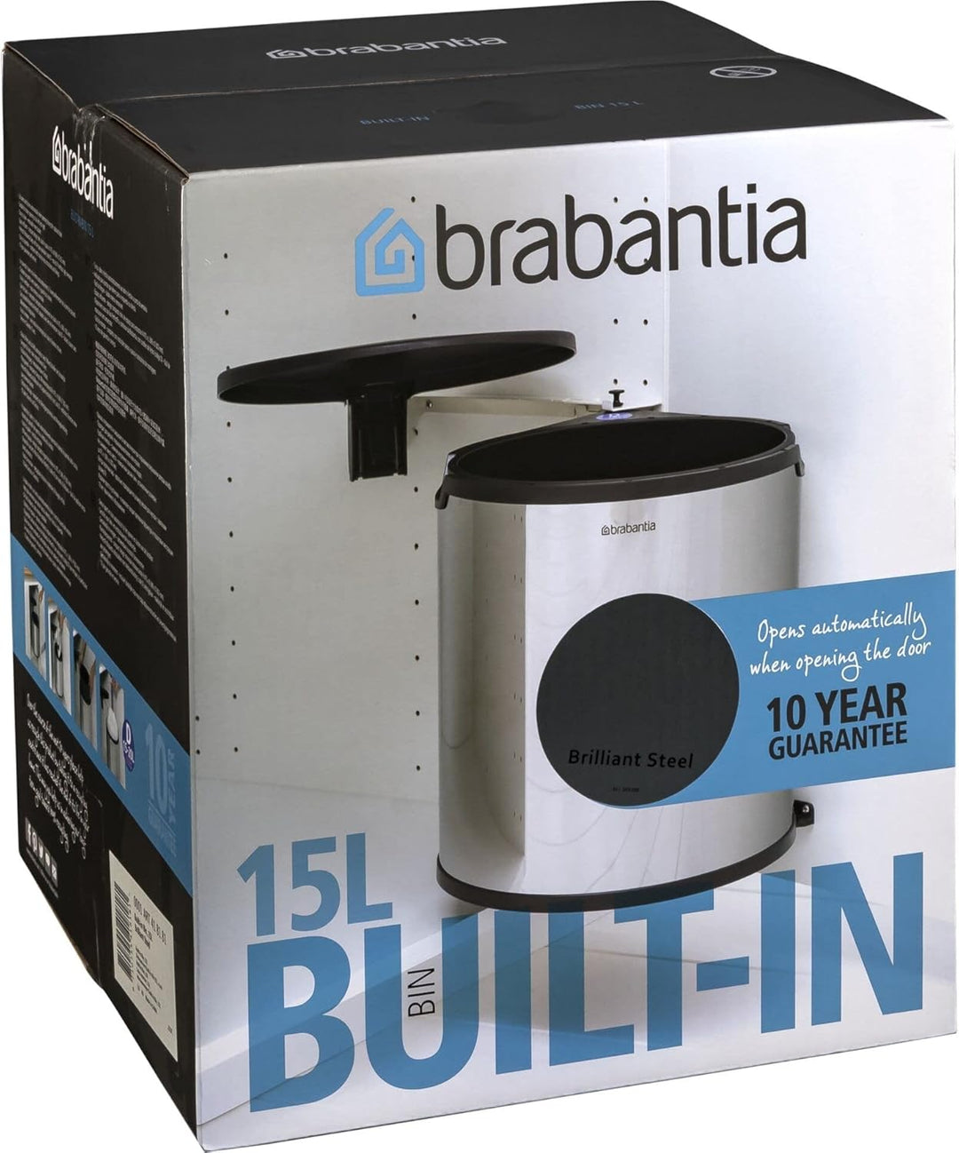Brabantia 262203 Einbaueimer Built in bin 15 L brilliant steel, Brilliant Steel
