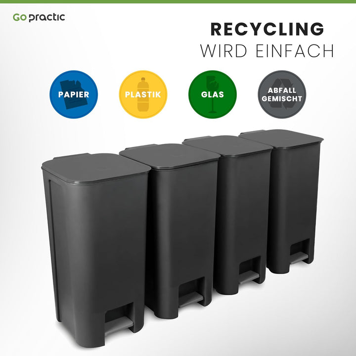 Go Practic Mülleimer Küche Mülltrennsystem 40 L Mit Softclose Deckel Pedal Rollen Abfalleimer Müllbe