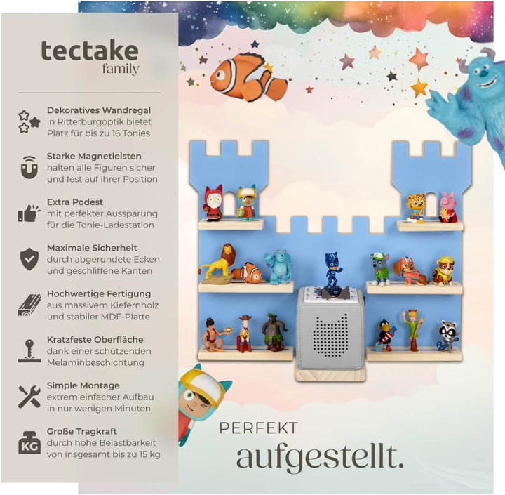 tectake® Holz Regal mit Magnetstreifen für Wand Montage, Tonieregal, Wandregal für&