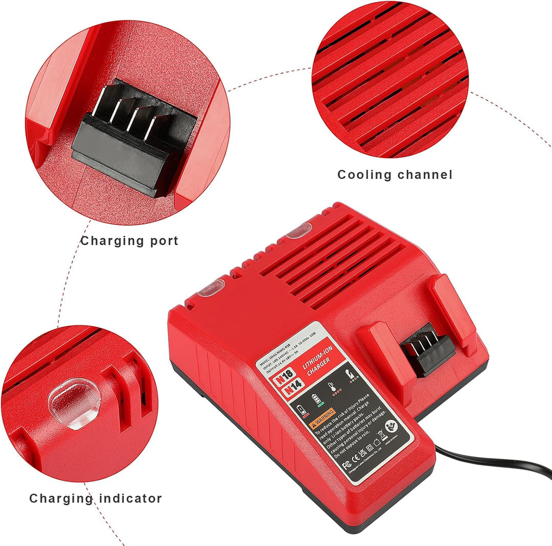 Ersatz Ladegerät für Milwaukee M12 M18 Akku, Milwaukee Ladegerät für 14,4V-18V Lithium Akku, 3A Schn