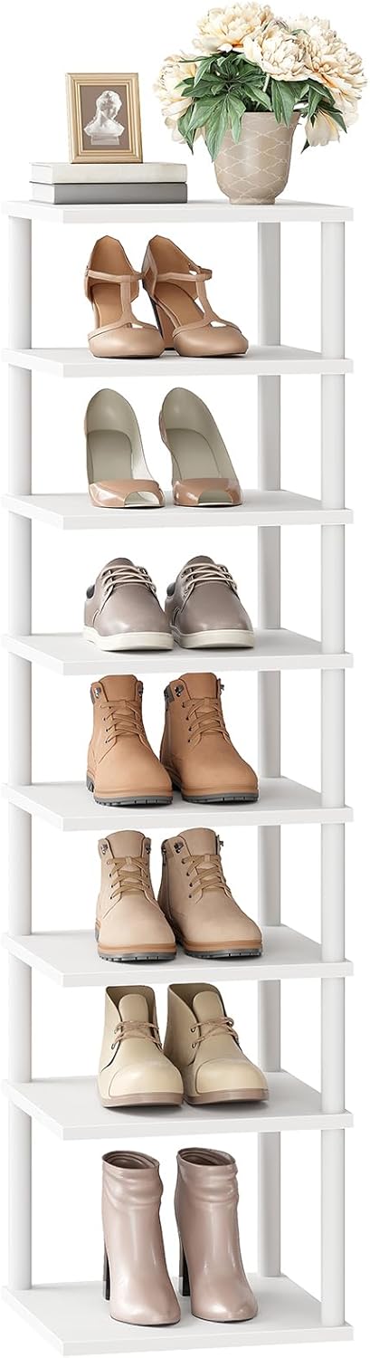 HOOBRO Vertikales Schuhregal, 8-lagiges Schuhregal, schmales Schuhablage, Schuhschrank, Schuhständer