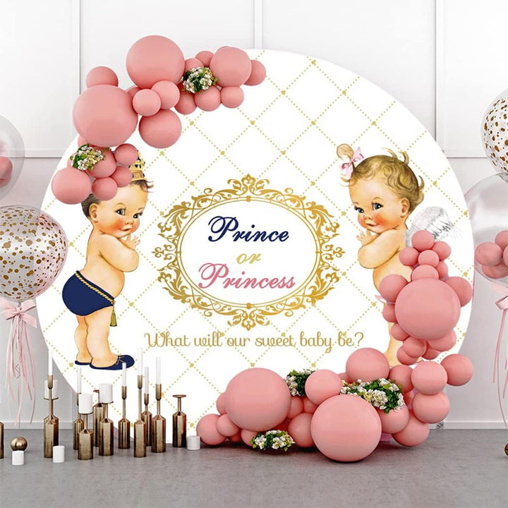 Renaiss 1.5m Prinz oder Prinzessin Royal Gender Reveal Round Backdrop Baby Dusche Polyester Fotograf