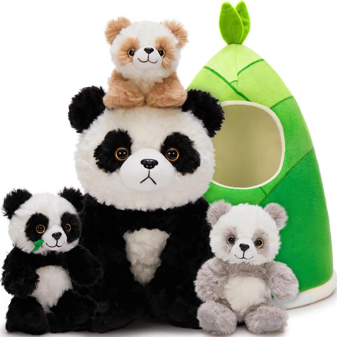MorisMos 4 stücke Panda Kuscheltier im Bambus Tasche, gross riesen Panda Stofftier Plüschtier XXL, P