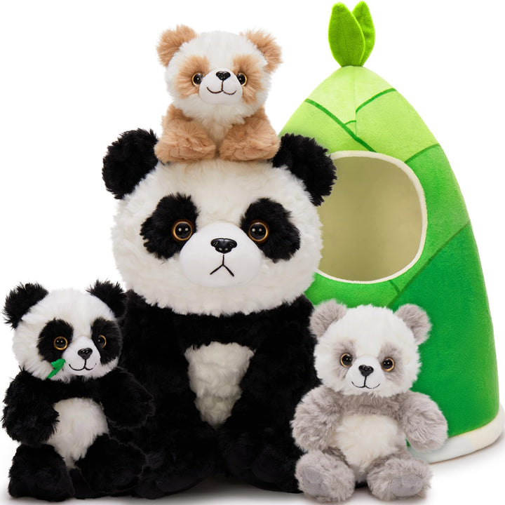 MorisMos 4 stücke Panda Kuscheltier im Bambus Tasche, gross riesen Panda Stofftier Plüschtier XXL, P
