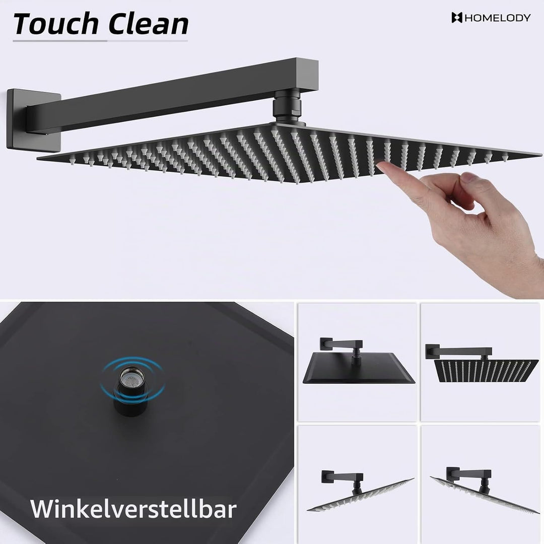 HOMELODY Schwarz Duschsystem mit Thermostat Unterputz Regendusche Duschsystem Eckig,Duscharmatur Dus