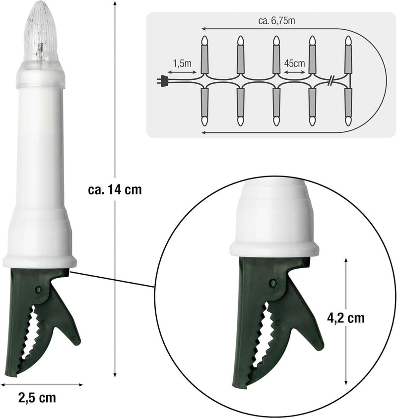 Hellum Lichterkette Kerzen Weihnachtsbaum, Kerzen Lichterkette aussen mit Clip, 16 Lichter, beleucht