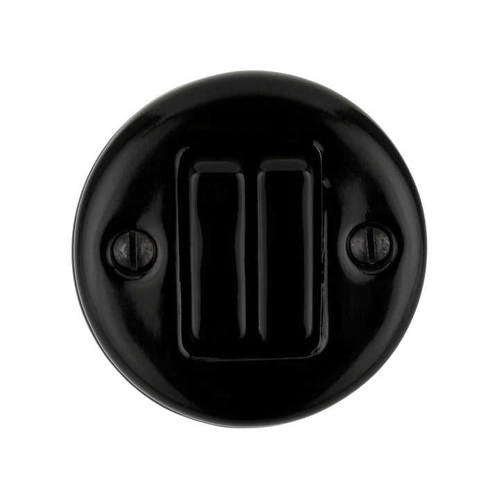 Aufputz Porzellan Retro Doppelschalter, Serienwechselschalter, All-in-One, Serie QR1 schwarz