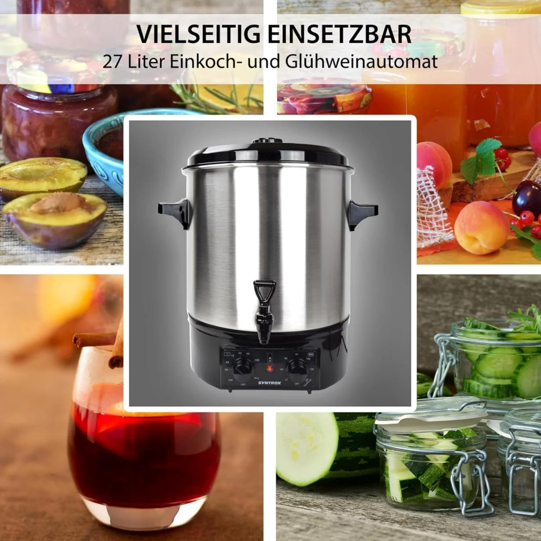 Syntrox Einkochautomat Glühweinkocher Vintel 27 Liter Edelstahl, Wasserkocher, Multikocher, Heisswas