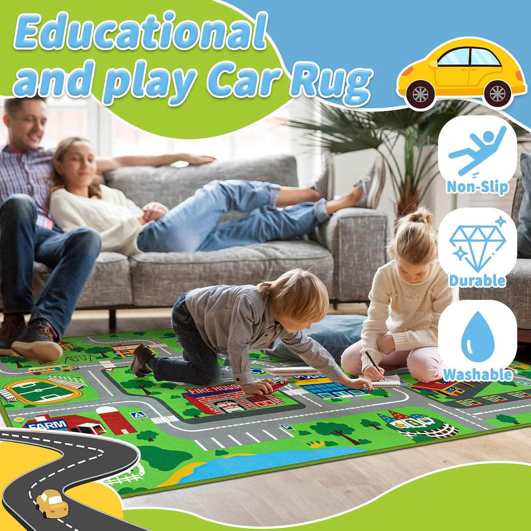 Capslpad Kinderteppich 100x160cm rutschfest Stadtplan Spielteppich Pädagogischer Spielteppich Maschi