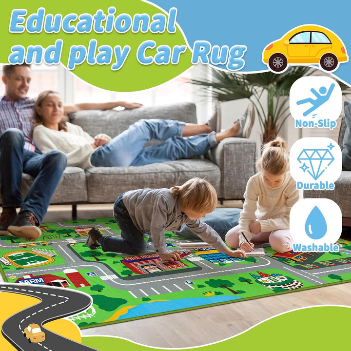 Capslpad Kinderteppich 100x160cm rutschfest Stadtplan Spielteppich Pädagogischer Spielteppich Maschi