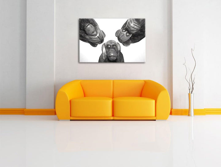 Pixxprint Nichts hören/sehen/Sagen als Leinwandbild/Grösse: 100x70 cm/Wandbild/Kunstdruck/fertig bes