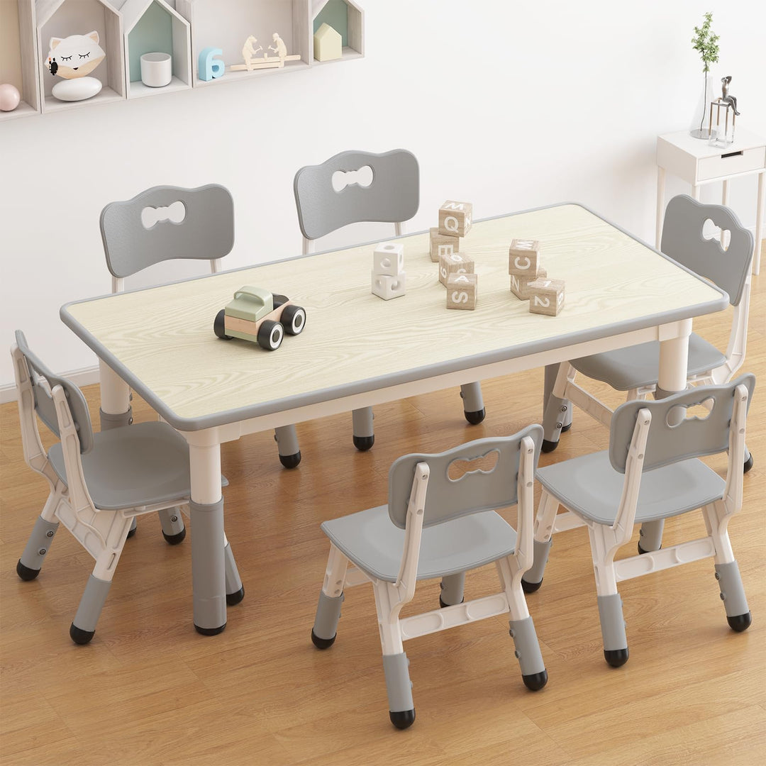 Garvee Kindertisch- und 6-Stuhl-Set, höhenverstellbares Kindertisch- und Stuhlset für Kinder von 2-1